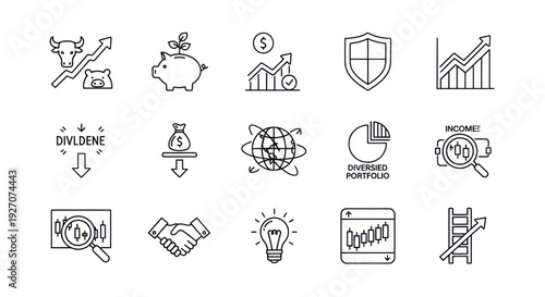 Financial Icons Set: Investment, Growth, Savings, Security, Income, Idea