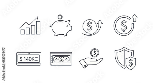 Financial Icons Set: Investment, Savings, Growth, Security, Money