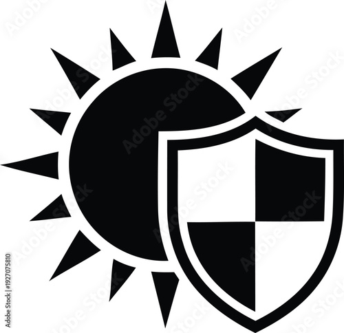Protection from the sun with a shield and sun symbol
