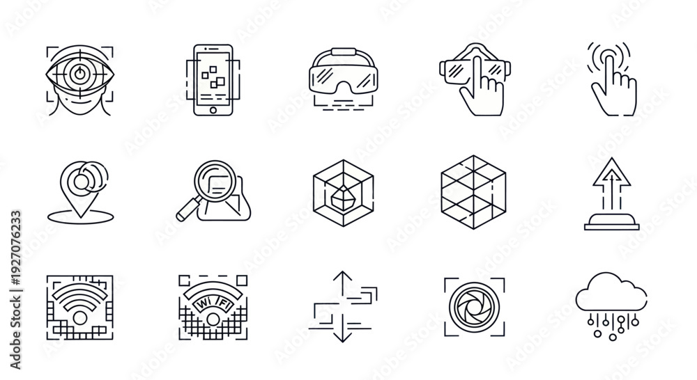 Fototapeta premium Digital Technology Icons: VR, AI, IoT, Cloud and Future Concepts