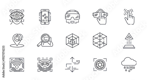 Digital Technology Icons: VR, AI, IoT, Cloud and Future Concepts