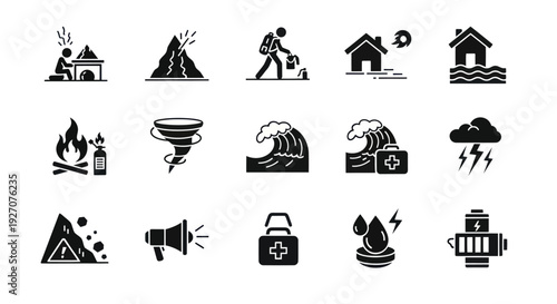 Disaster Icons: Natural and Man-Made Crisis Symbols Set