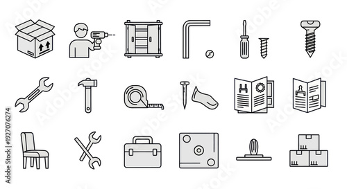 DIY Furniture Assembly Icons: Tools, Parts, and Instructions