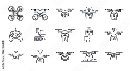 Drone Icons Set: Technology, Delivery, Surveillance, Photography, Remote Control