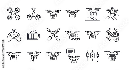 Drone Icons Set: Technology, Innovation, and Future Flying Devices