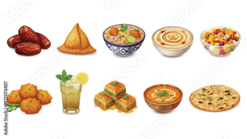 Indian food collection for restaurant menu design, cuisine illustration set, traditional dish graphics, cooking app icons, culinary presentation elements, authentic meal clipart
