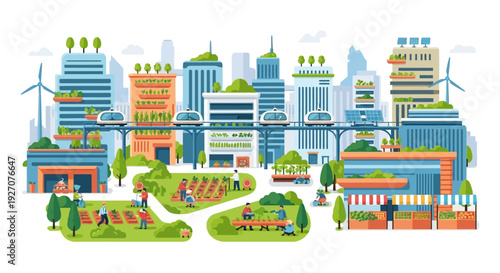 Future Green City: Urban Farming, Vertical Gardens, Solar Energy, and Autonomous Transport in a Sustainable Smart Metropolis.