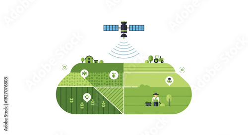 Smart Farming Concept: Precision Agriculture using Satellite Technology for Crop Optimization, Data Monitoring, and Modern Farm Management.