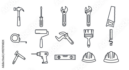 Collection of Hand Tools and Safety Gear Icons