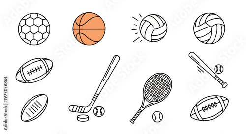 Collection of Popular Sports Equipment Icons and Illustrations