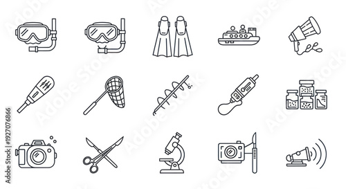 Collection of Scientific and Outdoor Activity Icons