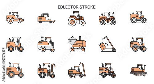 Collection of Tractor Icons and Agricultural Machinery Illustrations