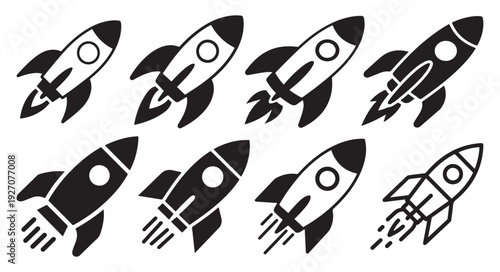 Rocket Launch Icon Set. pace Shuttle Startup Line and Solid Vector Collection. Vector illustration eps 10