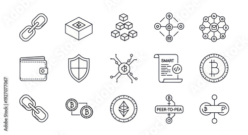 Cryptocurrency and Blockchain Technology Icons Set