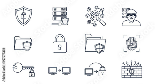 Cyber Security Icons: Data Protection, Network Security, Hacking, and Privacy