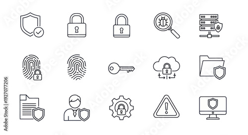 Cyber Security Icons: Protection, Data, Network, Privacy, and Digital Safety Concepts