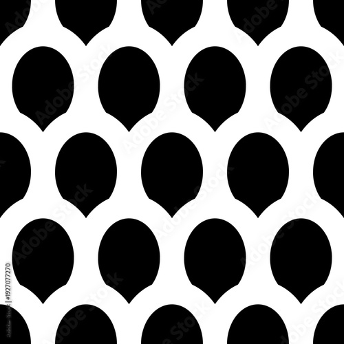 Fish scale wallpaper. Asian traditional ethnic ornament with repeated scallops. Repeated black figures on white background. Seamless surface pattern design with scales. Squama motif. Digital paper art