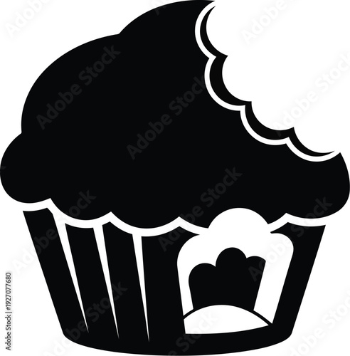 Black and white illustration of a cupcake with frosting vector illustration