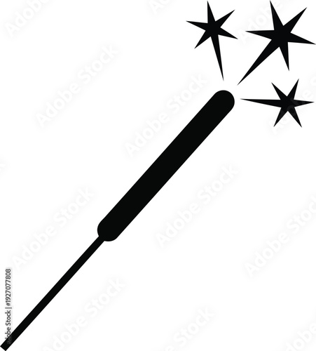 Black magic wand with sparks vector illustration