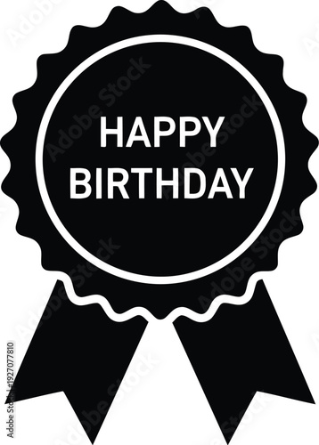 Black happy birthday rosette ribbon icon on isolated for celebrations and parties vector illustration