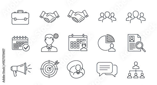 Business Icons: Teamwork, Planning, Hiring, Strategy, Communication, HR