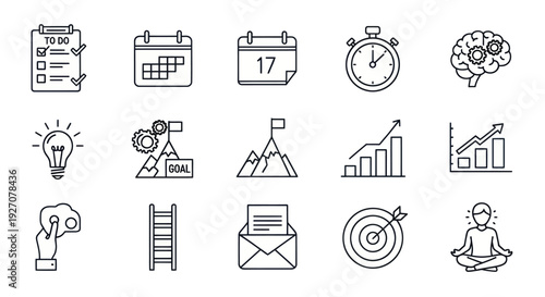 Business Strategy Icons: Planning, Goals, Success, Time Management & Brainstorming