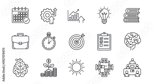 Business Strategy Icons: Planning, Growth, Ideas, Goals, Teamwork, Success