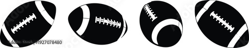 A collection of four black and white football icons in various orientations