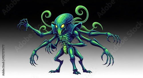 Alien Creature with Multiple Limbs and Tentacles.