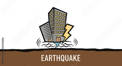 Cartoon Earthquake City Building Damage Natural Disaster Tremor Illustration