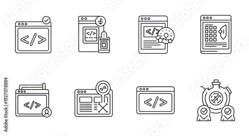 Coding Icons: Website Development, Programming, UI Design, Calendar, User Account