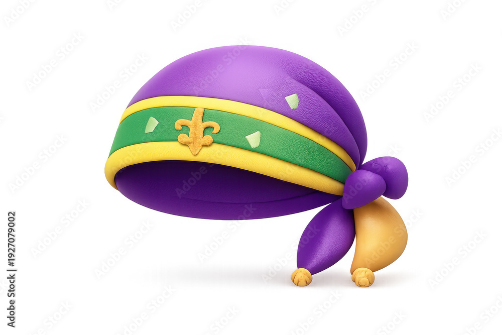 Fototapeta premium Whimsical purple jester hat with fleur-de-lis and Mardi Gras colors