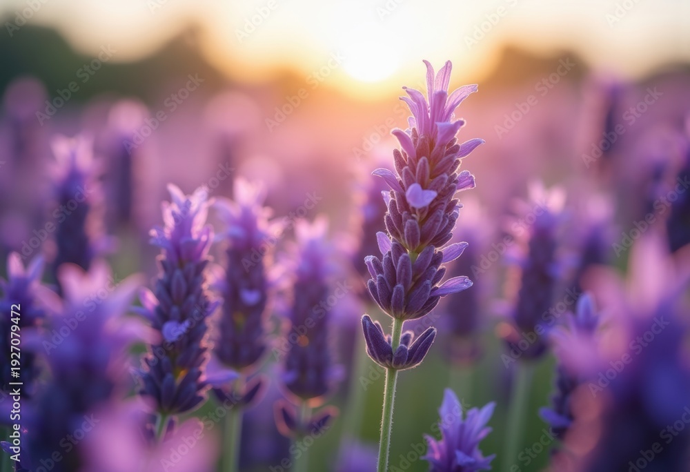 Fototapeta premium Whimsical Lavender Field with Purple Flowers Dancing in Soft Winds Scenic Rural Imagery Authentic Outdoor Photography