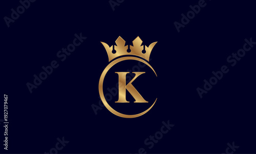 Luxury Golden Letter K Logo with Royal Crown and Circular Frame on Dark Background