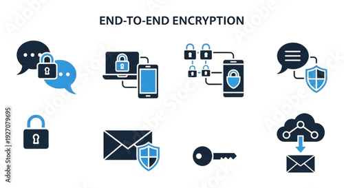 End-to-End Encryption Explained Icons Representing Secure Communication and Data Protection