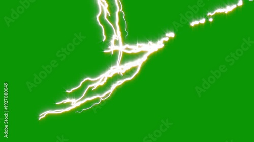 Wallpaper Mural Powerful lightning bolt strike with glowing electric discharge and branching sparks on green background, realistic thunderstorm electricity animation for VFX compositing, visual effects projects 4K Torontodigital.ca