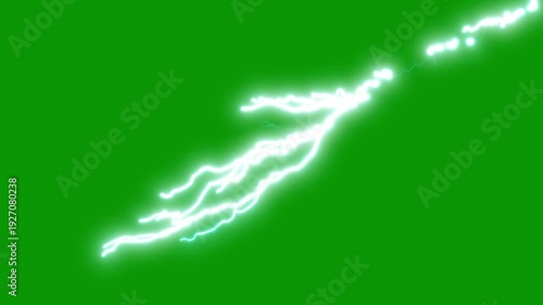Wallpaper Mural Blue electric lightning strike on green background, powerful thunderstorm electricity bolt animation loop, realistic energy flash VFX overlay for cinematic compositing, video editing projects 4K Torontodigital.ca