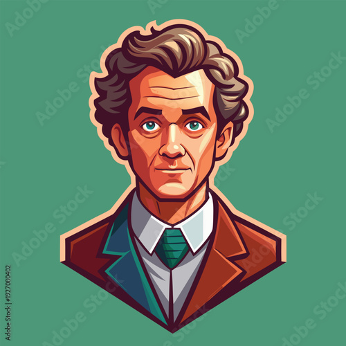 Cartoon portrait of a middle aged man in formal attire