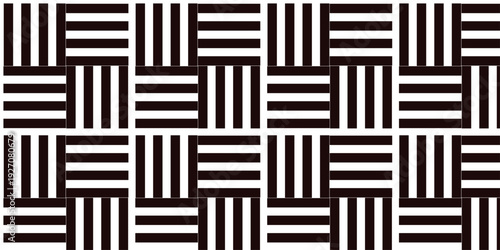 Minimal line Seamless geometric pattern with shapes. Decoration and maze ornament square overlap white and coffee stripes wall tile.