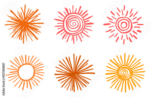 Sun Crayon Chalk Drawing Doodle Vector Set