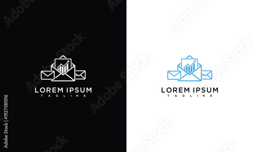 Email Marketing Data Analytics Logo. Business Growth Bar Chart  Envelope Icon Design.