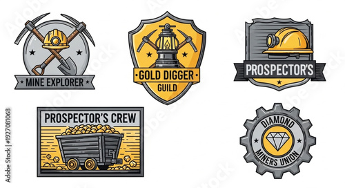 Collection of Mining and Prospecting Badges and Logos for Design.