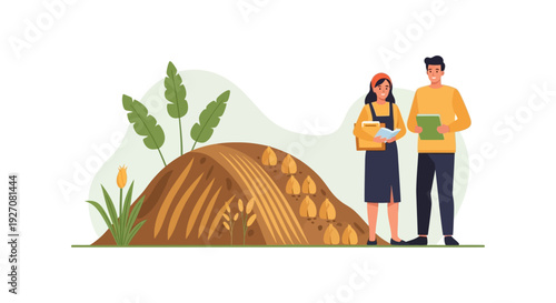 Agricultural Experts Analyzing Crop Yield Data. Modern Farming Team Consulting on Harvest and Sustainable Agribusiness Management.