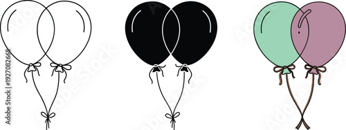 Balloons in three different styles and colors party balloons helium balloons colorful balloons tied balloons