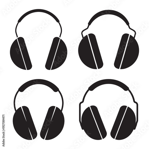 Earmuffs noise protection icons set for industrial safety equipment