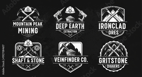 Mining Company Badges - Mountain Peak, Deep Earth, Ironclad, Shaft  Stone, Veinfinder, Gritstone.