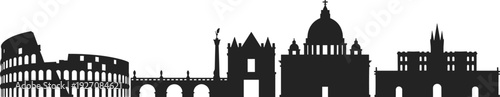 Silhouette vector of Rome landmarks, Colosseum, Vatican, historical architecture, Italian monuments, skyline illustration, ancient buildings, famous Roman tourist attractions