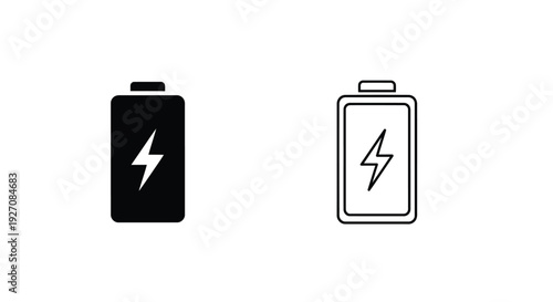Two battery icons one full one partially charged depicted in black and white