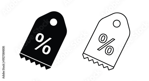 Two black and white discount tag icons with percent signs