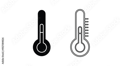 Two thermometer icons one solid black one outlined in white